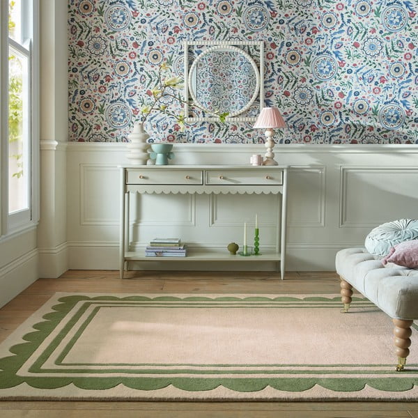 Zeleni/u prirodnoj boji ručno rađen vunen tepih 120x170 cm Lois Scallop – Flair Rugs-image-1