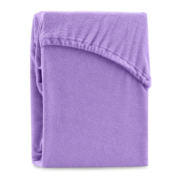 Ljubičasta elastična plahta za bračni krevet AmeliaHome Ruby Purple, 220-240 x 220 cm