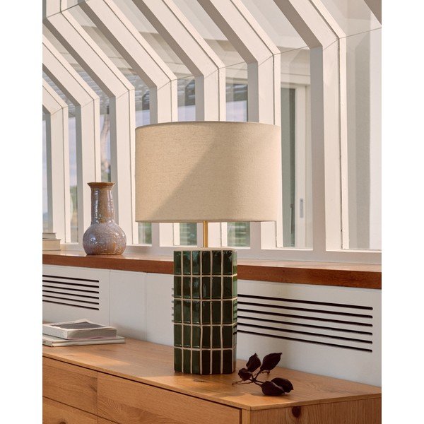 Zelena/krem stolna lampa s tekstilnim sjenilom (visina 61,5 cm) Rue – Kave Home-image-1