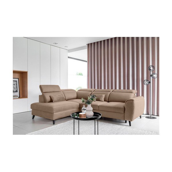 Svjetlo smeđa baršunasti sklopiva/s prostorom za odlaganje kutna garnitura (s desnim kutom/u obliku slova L) Noble – ELTAP-image-1