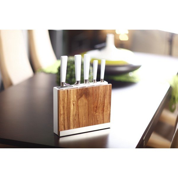 Set noževa sa postoljem i daskom za rezanje - bijeli-image-2