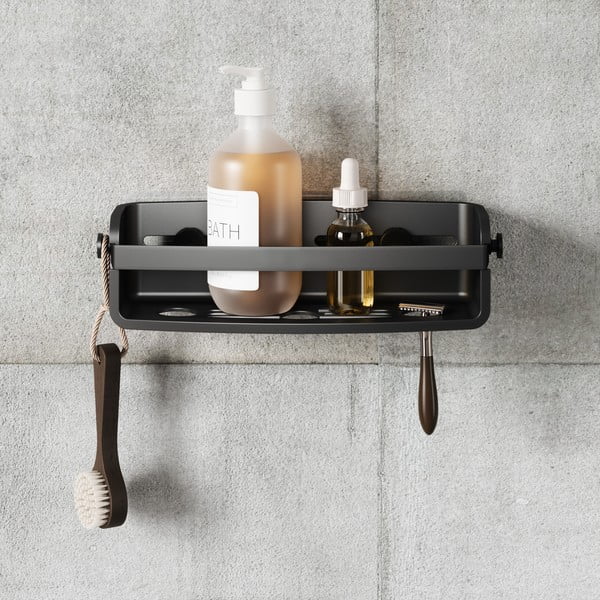 Crna plastična kupaonska polica s postavljanjem bez bušenja Flex Adhesive – Umbra-image-3