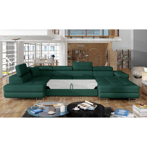 Zelena baršunasti sklopiva/s prostorom za odlaganje kutna garnitura (s lijevim kutom/u obliku slova "U") Rodrigo – ELTAP-image-2