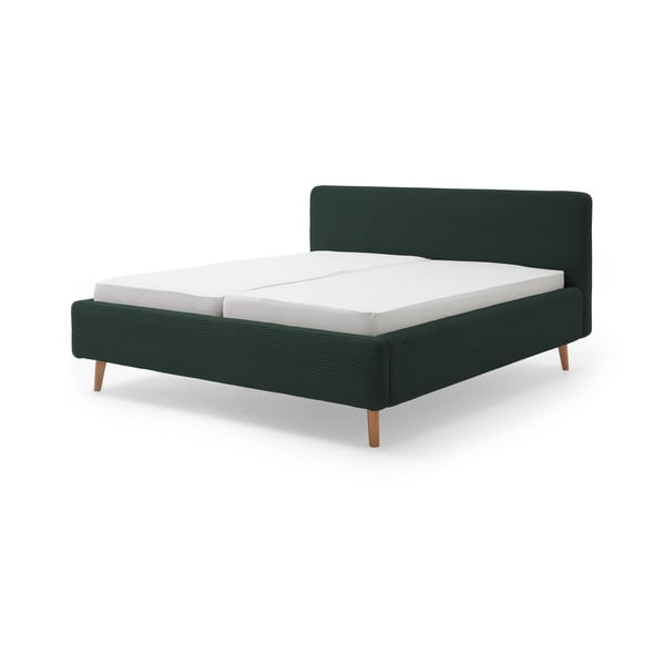 Zeleni krevet od samta s podnicom i prostorom za odlaganje Meise Möbel Mattis Cord, 160 x 200 cm