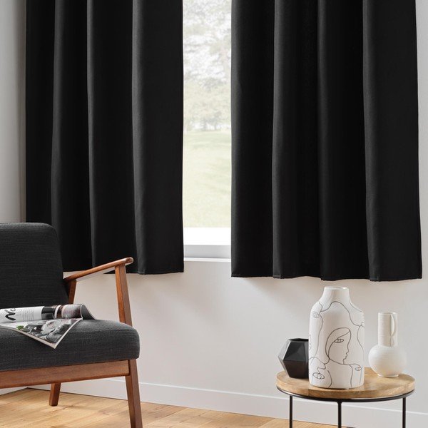 Crna termo izolacijska/za djelomično zamračenje zavjesa od mikrovlakana 135x180 cm Micropolar – douceur d'intérieur-image-1