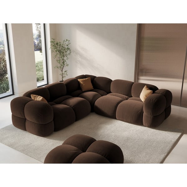 Tamno smeđa baršunasti kutna garnitura Loretto – Cosmopolitan Design-image-1