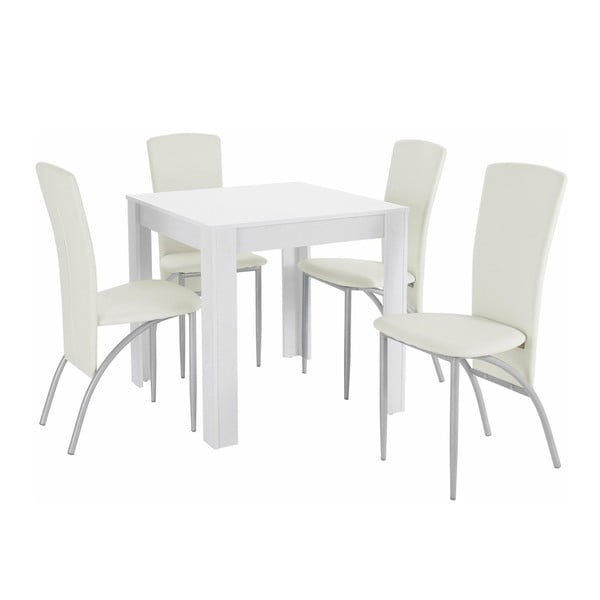 Set blagovaonskog stola i 4 bijele stolice za blagovanje Støraa Lori Nevada Duro Puro White