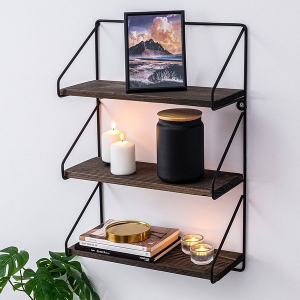 Polica s više razina od masivne smreke u prirodnoj boji 40 cm Violaceae – Kalune Design-image-1