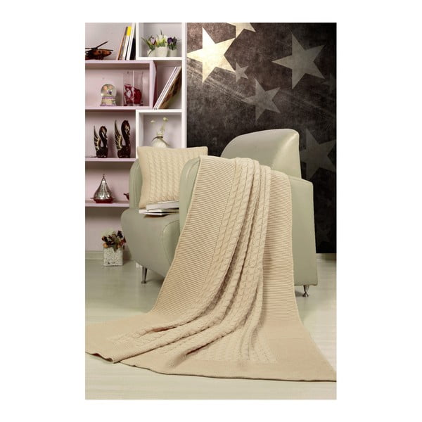 Set sivo-bež prekrivača i jastuka Kate Louise Tricot Blanket Set Sultan