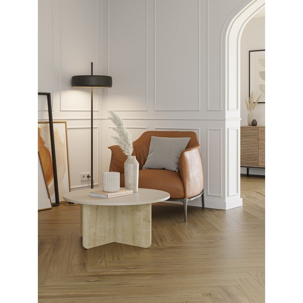 Krem/u prirodnoj boji okrugao stolić za kavu u dekoru hrasta ø 80 cm Hillary – Marckeric-image-1