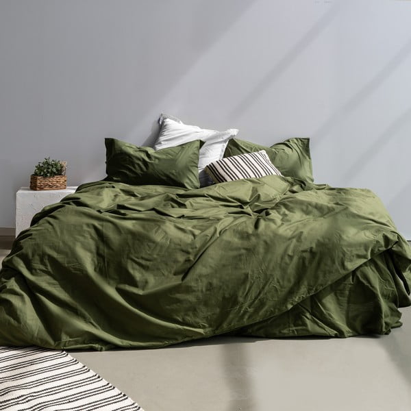 Zelena pamučna navlaka za poplun za krevet za jednu osobu 140x200 cm Basic – Happy Friday