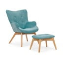 Tirkizna fotelja s naslonjačem za noge od samta Niko – Ropez