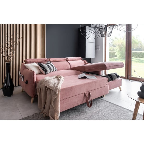 Svijetlo ružičasta baršunasta sklopiva kutna garnitura (s desnim kutom) Sweet Harmony – Miuform-image-4