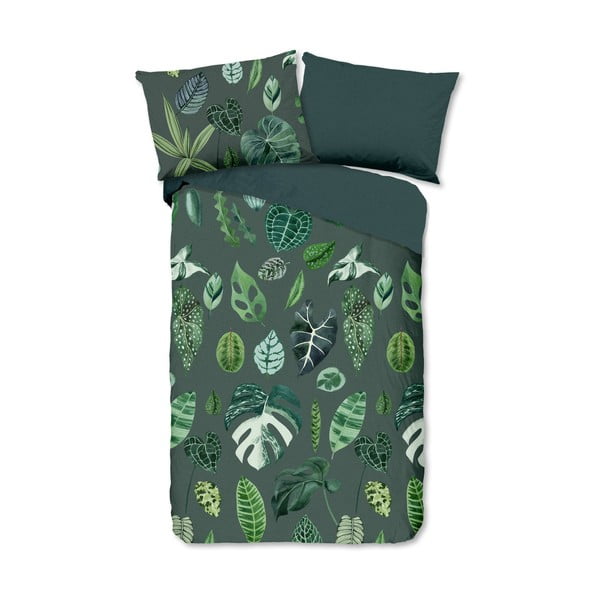 Tamno zelena pamučna posteljina za krevet za jednu osobu 140x200 cm - Good Morning
