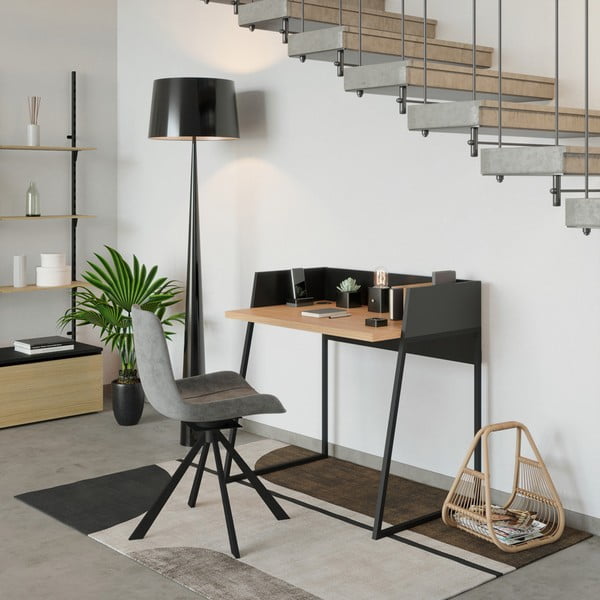 Crni stol s detaljima od hrastovog drveta TemaHome Volga-image-1