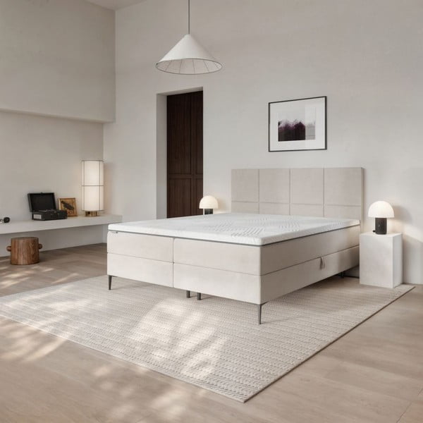 Bež boxspring krevet s prostorom za pohranu 160x200 cm Bufo – MESONICA-image-1