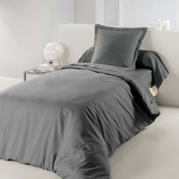 Antracitno siva pamučna posteljina za krevet za jednu osobu 140x200 cm Lina – douceur d'intérieur