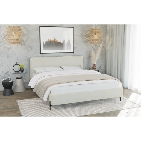 Bež tapecirani bračni krevet s podnicom 200x200 cm Barker – Ropez-image-2