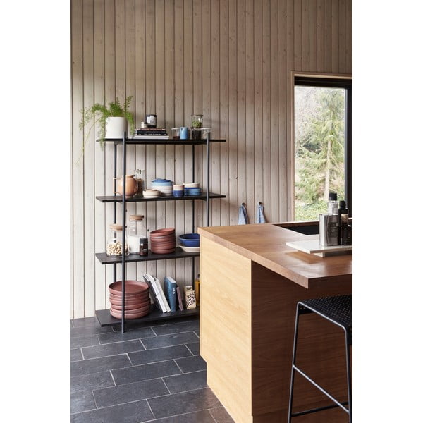 Crna polica od jasenovog drveta s 4 police Hübsch Norm-image-1