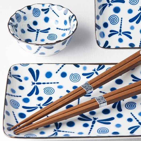 6-dijelni set plavo-bijelog keramičkog posuđa za sushi MIJ Blue Dragonfly-image-2