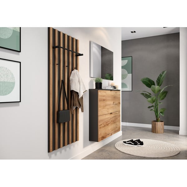 Antracitno siva/u prirodnoj boji ploča za vješanje garderobe u dekoru hrasta 64x148x14 cm Renell – Germania-image-1