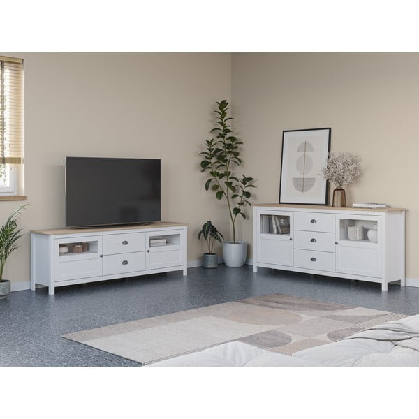 Bijela niska komoda od masivnog bora 180x80 cm Misti – Marckeric-image-1