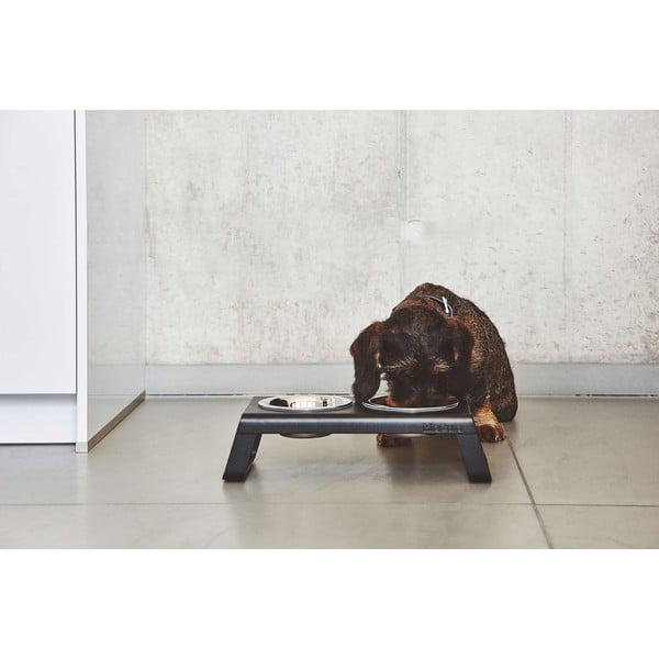 Metalni set posuda s postoljem za pse Desco Black S – MiaCara-image-4