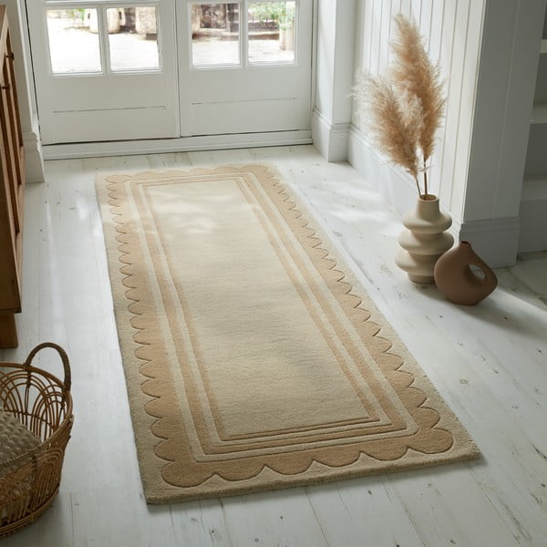 Ručno rađena vunena staza u prirodnoj boji 80x230 cm Lois Scallop – Flair Rugs-image-1