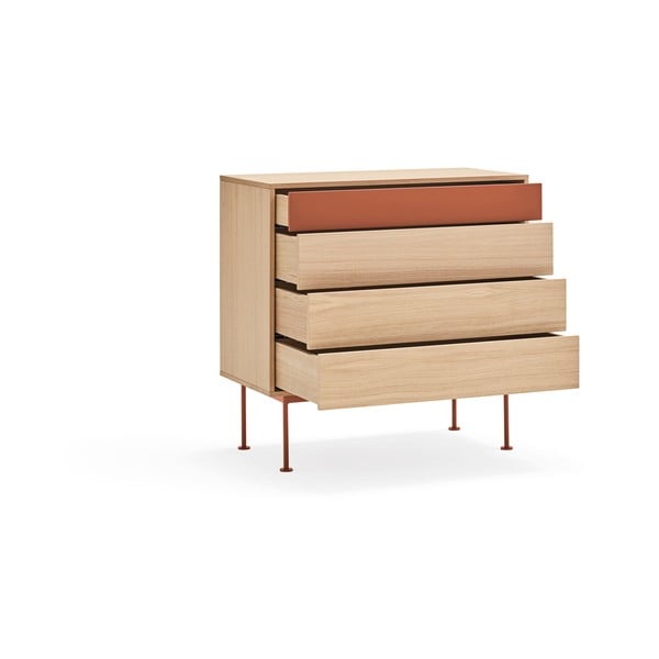 Ciglasto crvena komoda s hrastovim furnirom s ladicama Teulat Yoko-image-3