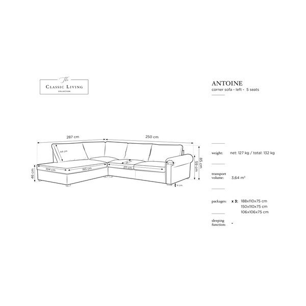 Siva kutna garnitura Windsor & Co Sofas Hermes, lijevi kut-image-1