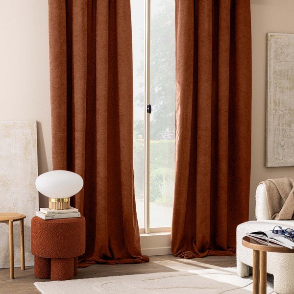 Zavjesa od boucle tkanine boja terakote 140x260 cm Winona – douceur d'intérieur-image-1