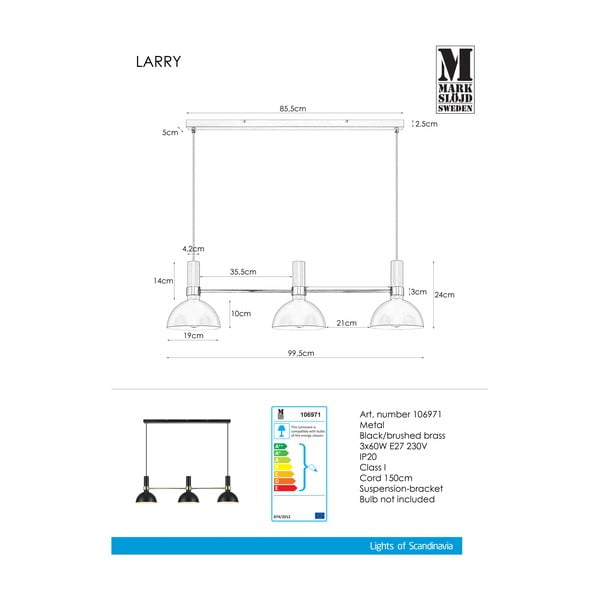 Crna trostruka stropna lampa Markslöjd Larry Black Gold-image-2