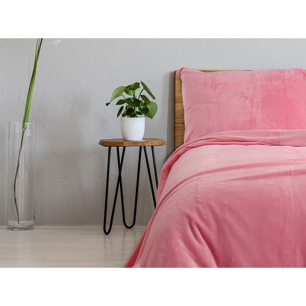 Ružičasta posteljina za krevet za jednu osobu od mikroflanela 140x200 cm Uni – B.E.S.