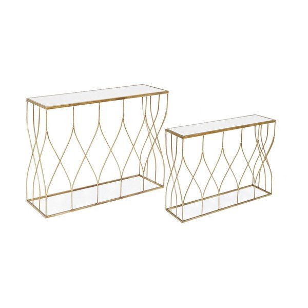 Pomoćni stolovi u setu 2 kom sa staklenom pločom stola u zlatnoj boji 33x104 cm Elenor – Bizzotto