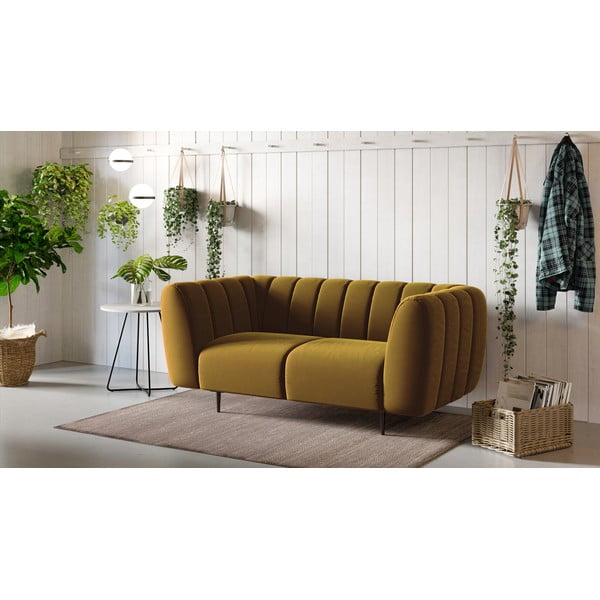 Medeno žuta baršunasta sofa Ghado Shel, 170 cm-image-1