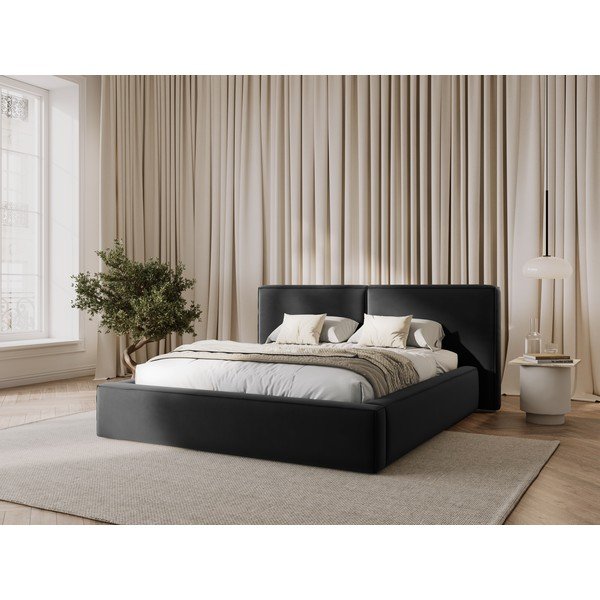 Tamno sivi baršunasti tapecirani bračni krevet s prostorom za odlaganje s podnicom 200x200 cm Arendal – Cosmopolitan Design-image-1