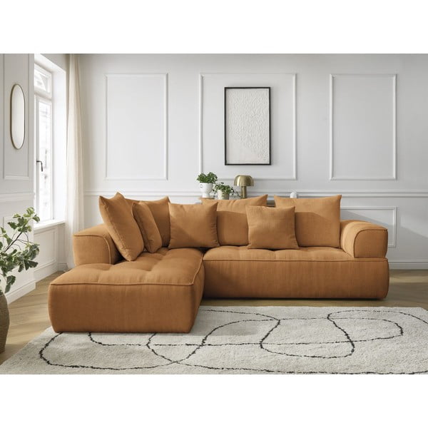 Senf žuta kutna garnitura od šenila (s lijevim kutom/u obliku slova L) Whesley – Bobochic Paris-image-1