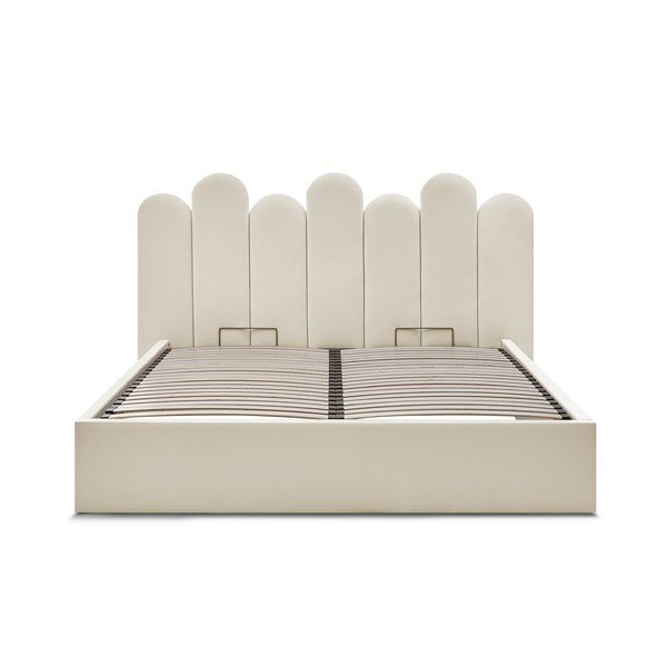 Bež tapecirani bračni krevet s prostorom za odlaganje s podnicom 160x200 cm Badja – Bobochic Paris-image-3