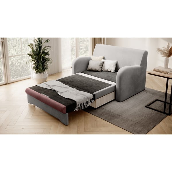 Ružičasta/svijetlo siva baršunasti sklopiva sofa 130 cm Ario – ELTAP-image-2