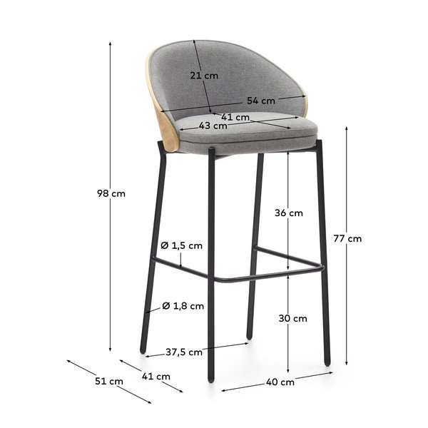 Siva/u prirodnoj boji barska stolica (visine sjedala 77 cm) Eamy – Kave Home-image-3