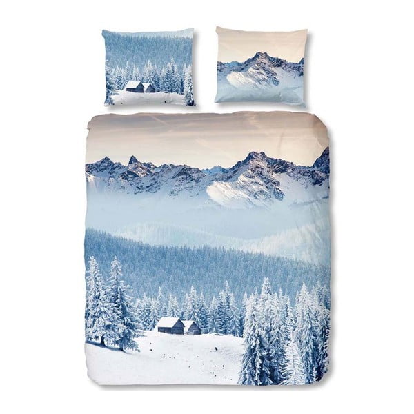 Plava pamučna posteljina za bračni krevet Good Morning Mountains, 200 x 200 cm