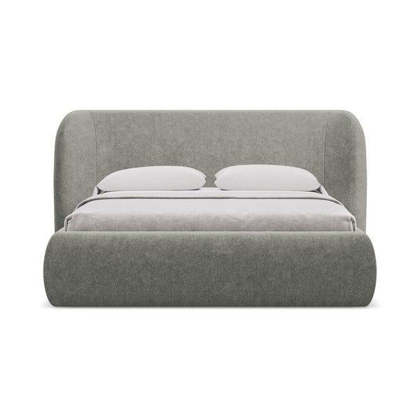 Sivi tapecirani bračni krevet s prostorom za odlaganje s podnicom 180x200 cm Hauke – Makamii-image-3