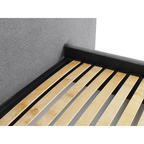 Sivi tapecirani bračni krevet s prostorom za pohranu s podnicom 180x200 cm Walter – Milo Casa-image-4