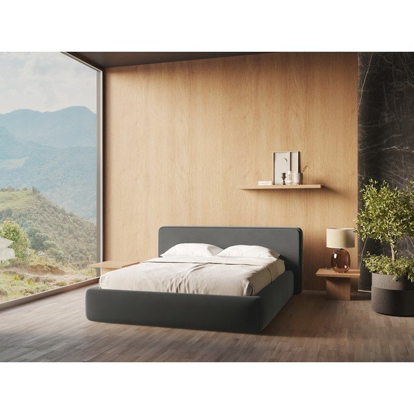 Tamno sivi tapecirani bračni krevet s prostorom za odlaganje s podnicom 140x200 cm Kiana – Makamii-image-1