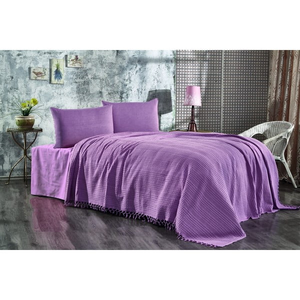 Ljubičasti pamučni prekrivač za bračni krevet 220x240 cm Lotus – Mijolnir