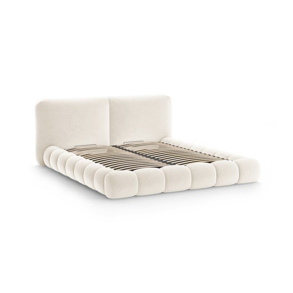 Tapecirani bračni krevet s prostorom za odlaganje s podnicom 180x200 cm boje slonovače Solange – Micadoni -image-3