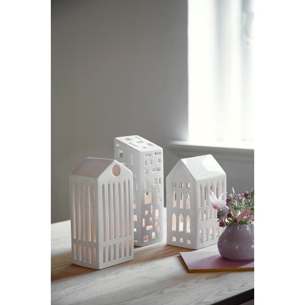 Bijeli keramički svijećnjak Kähler Design Urbania Lighthouse High Building-image-3