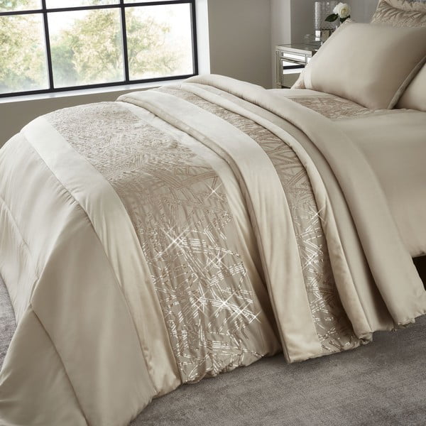 Bež prošiven prekrivač od samta za bračni krevet 220x230 cm Sparkle – Catherine Lansfield