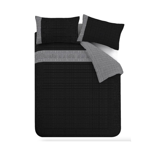 Crna posteljina za bračni krevet 200x200 cm Artemis Greek Key – Catherine Lansfield