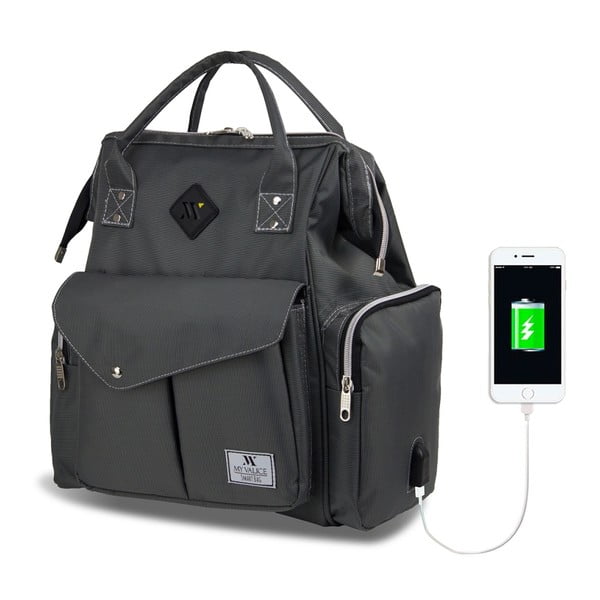 Antracit ruksak za majke s USB priključkom My Valice HAPPY MOM Baby Care Backpack